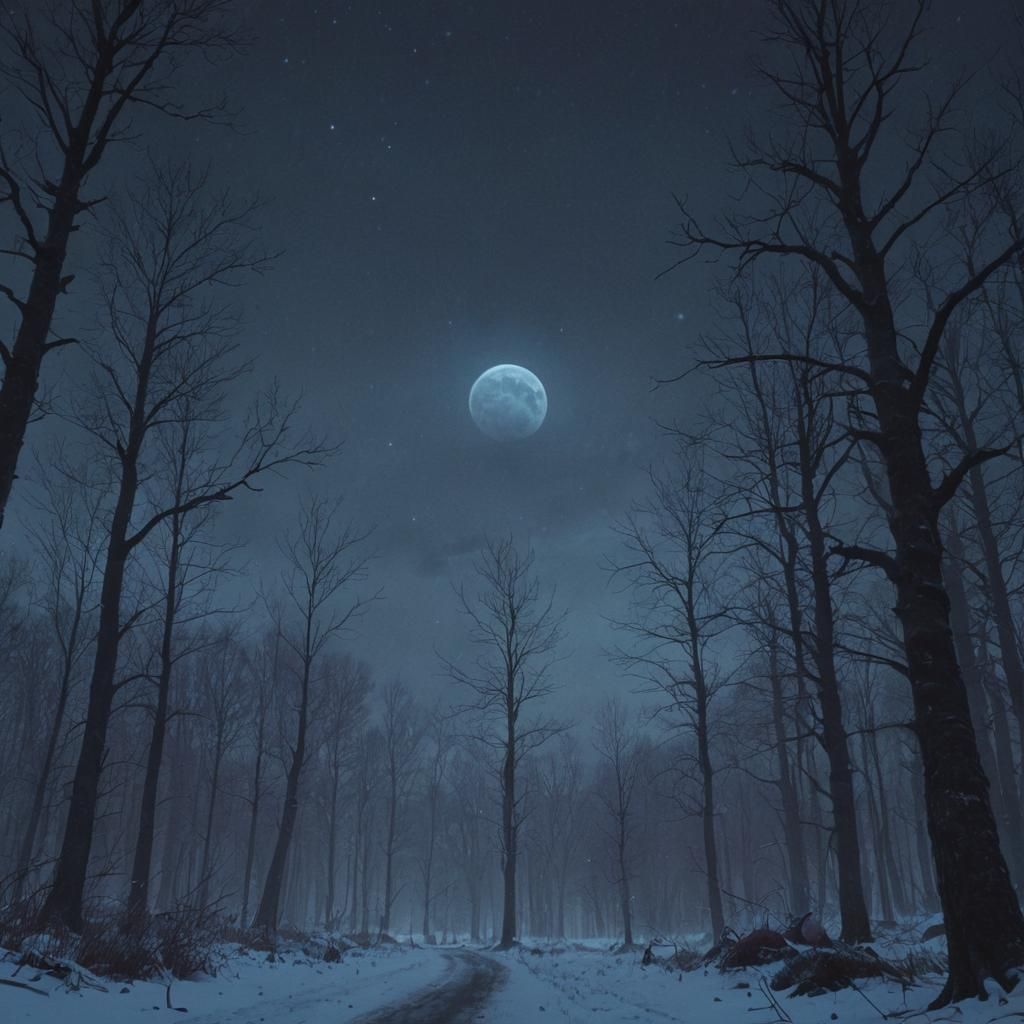 Black Moon Over Mystical Blizzard Forest