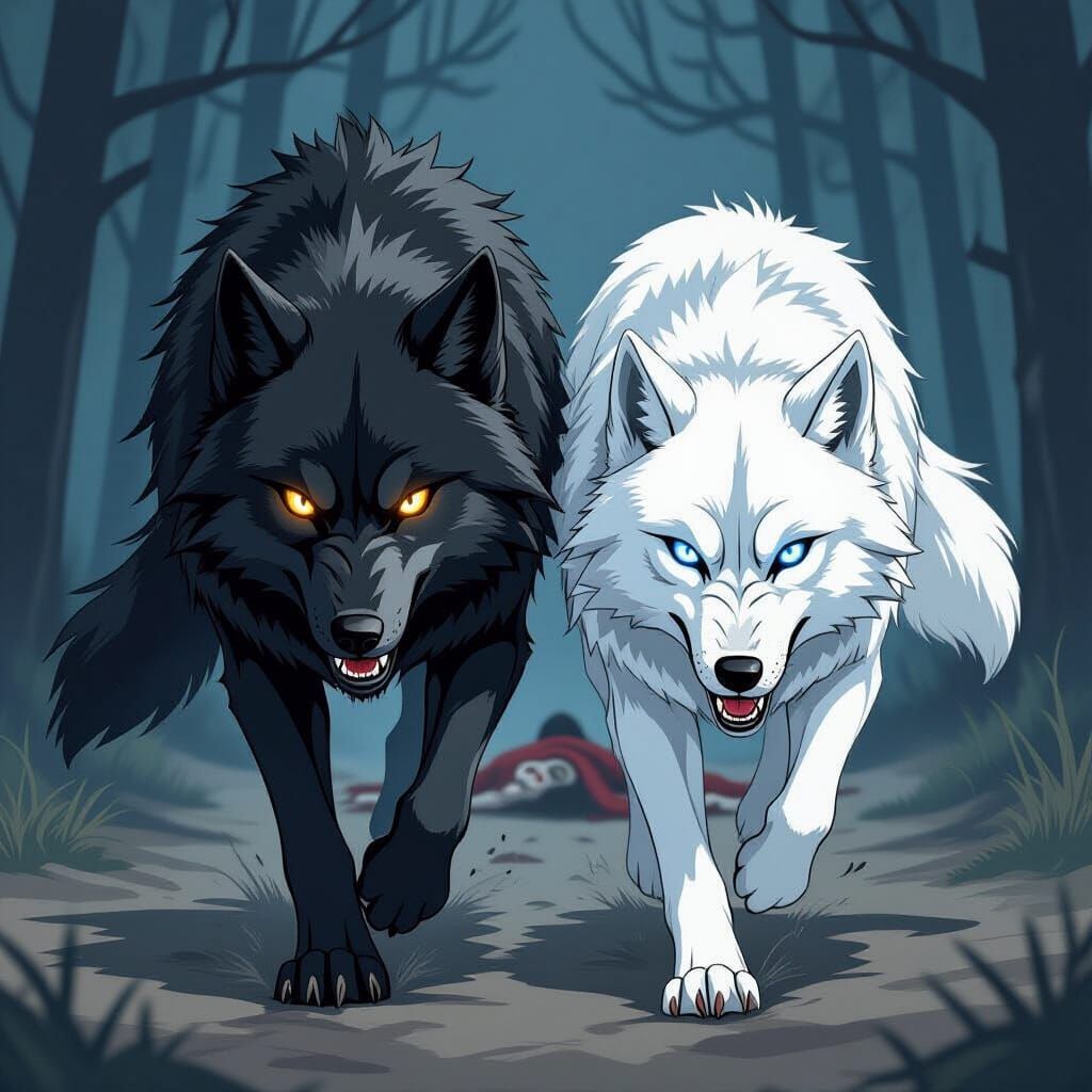 Wolves Fleeing a Crime Scene in Graphic Art Style