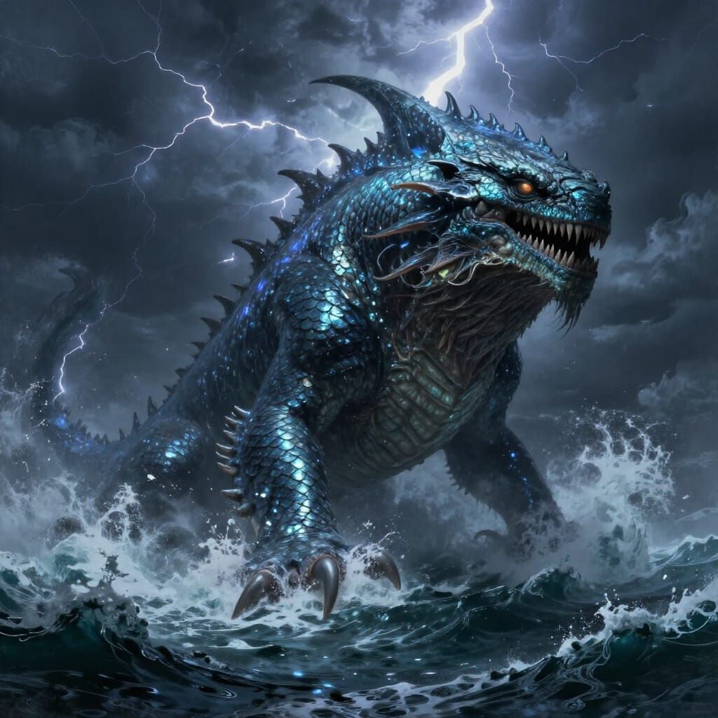 Colossal Leviathan Emerges from Stormy Ocean Depths