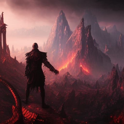 Man Battles Inner Wrath in Dark Fantasy Art