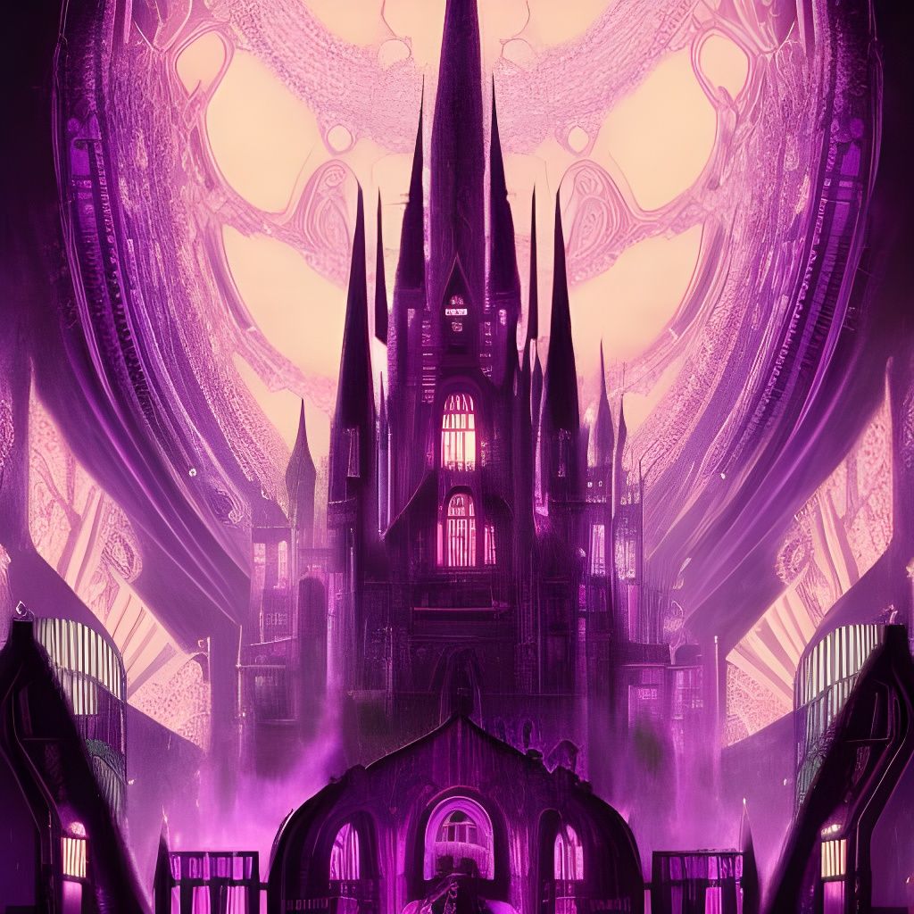 Cyberpunk Castle Interior with Sapphire Apparitions