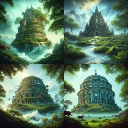 Ancient City on Floating Island Above World