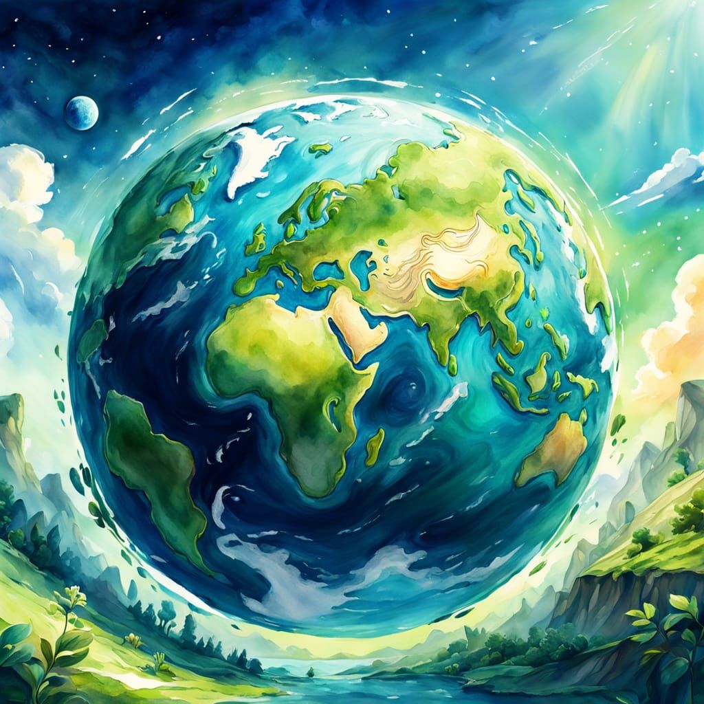 Smiling Earth in Watercolor Fantasy Illustration