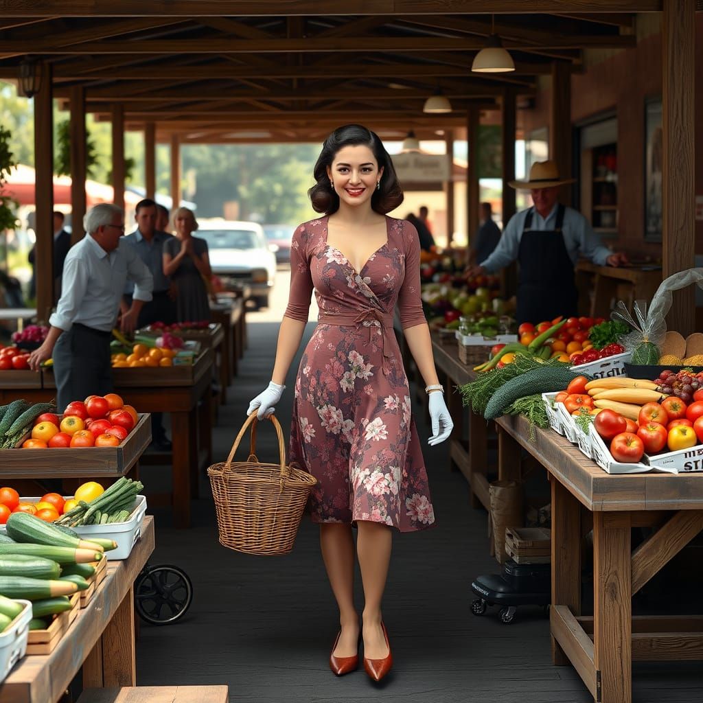 1950s Stepford Wife at Bustling Farmers Market