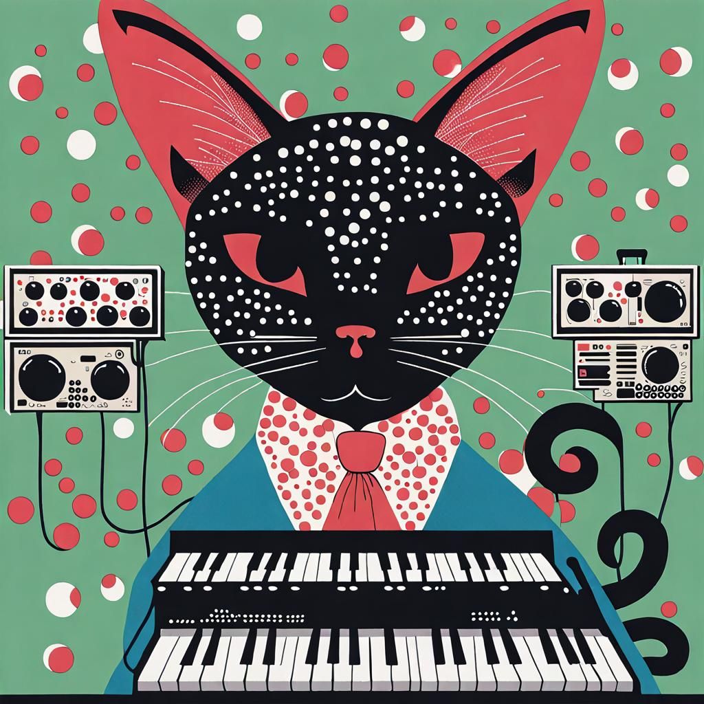 Retro Tuxedo Cat Kittens Synth Poster