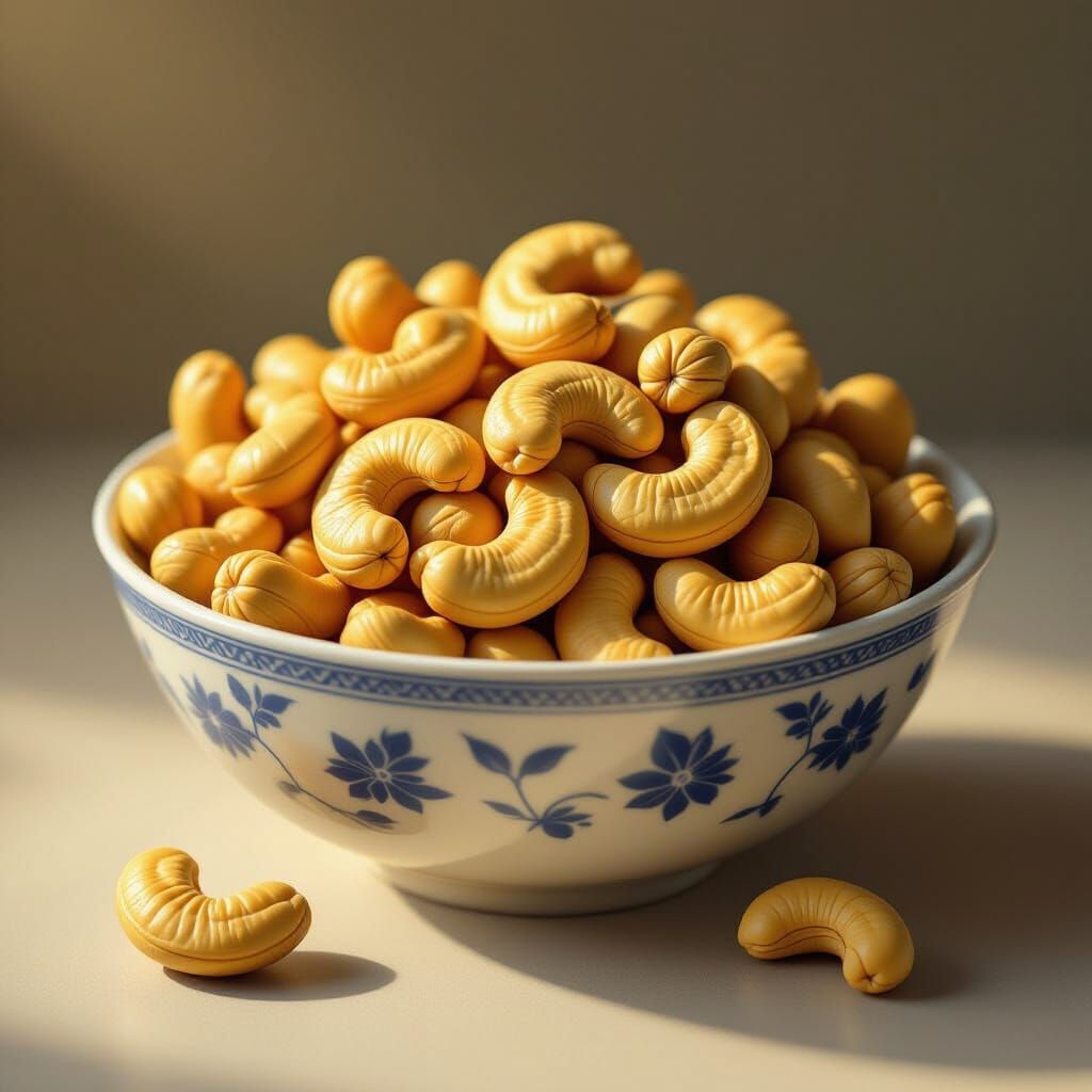 Detailed Digital Painting of Cashew Nuts Still Life