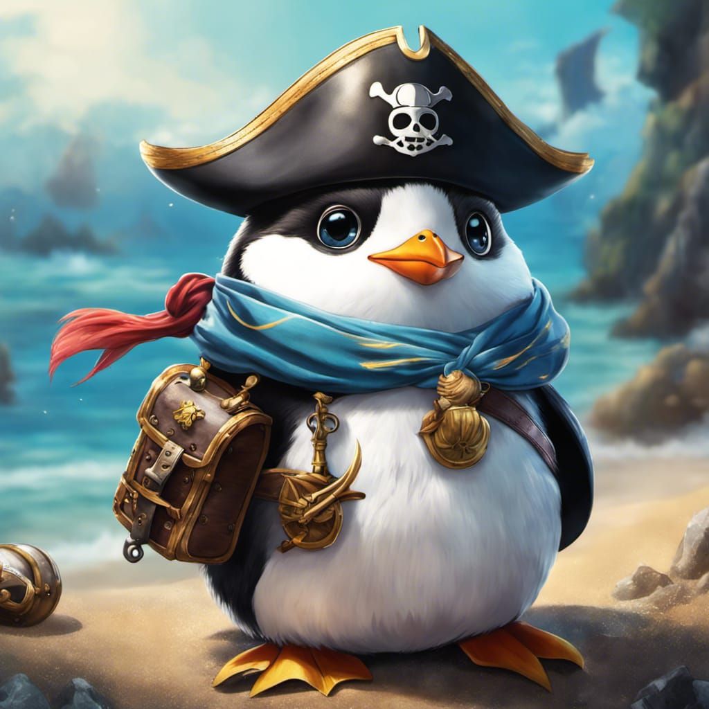 Surreal Anime Pirate Penguin in Vibrant Colors