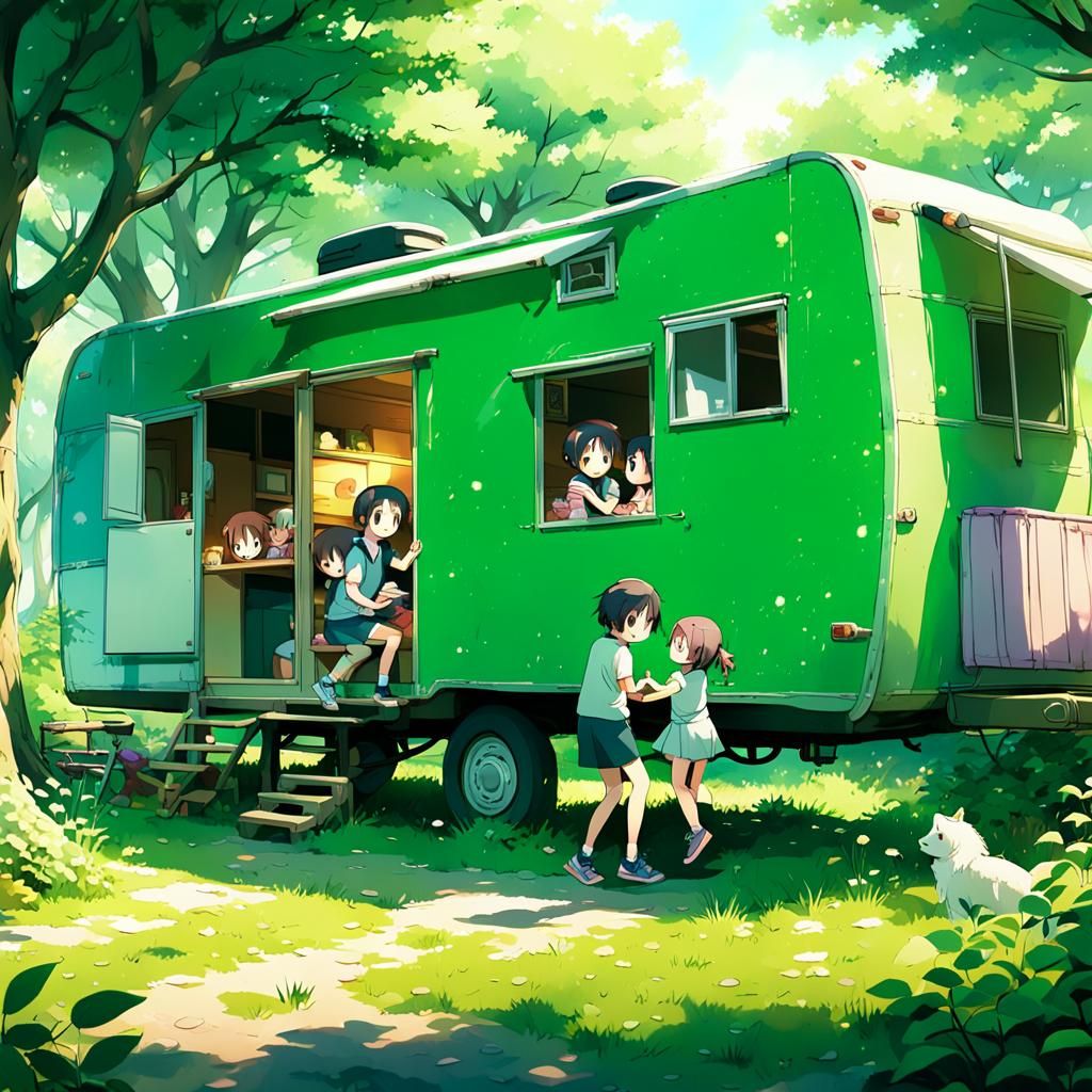 Happy Family at Home in 3D Anime Style