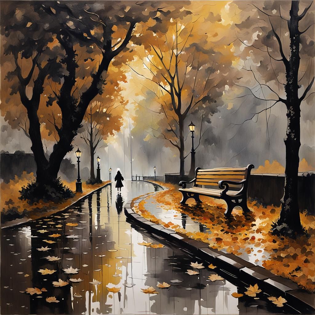Rainy November Path: Modern Acrylic Painting