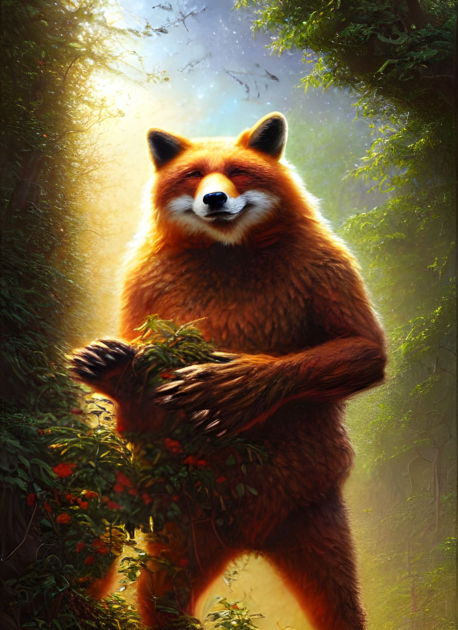 Anthropomorphic Bear-Fox Hybrid in Deep Colors