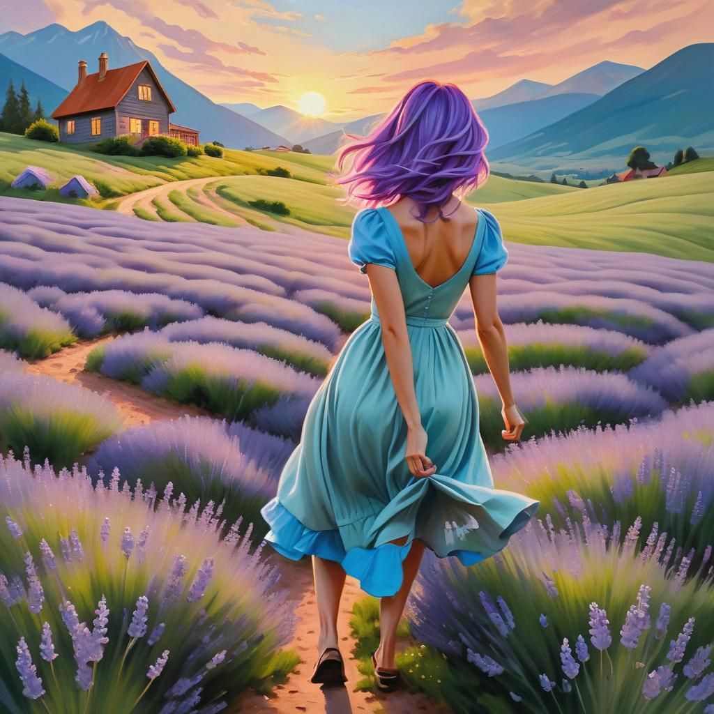 Romantic Oil Painting: Woman in Lavender Field