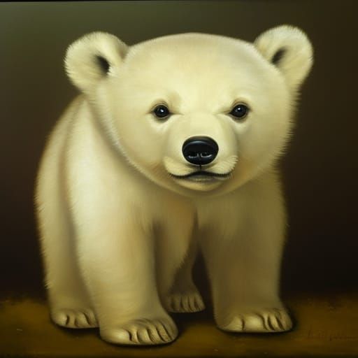 Cute Polar Bear Cub in Baroque Oil Painting