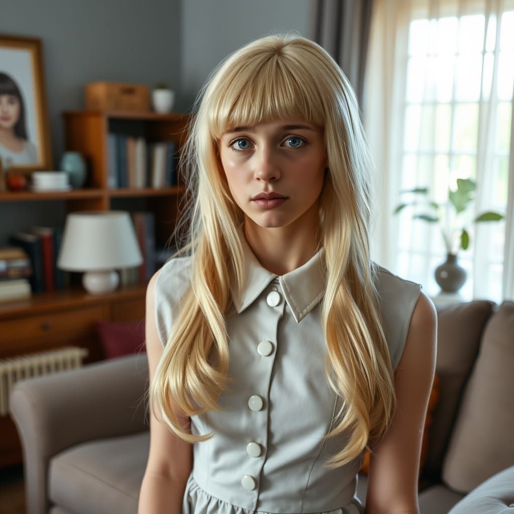 Crossdressing Young Man in Vintage Minidress, Dusty Shelves