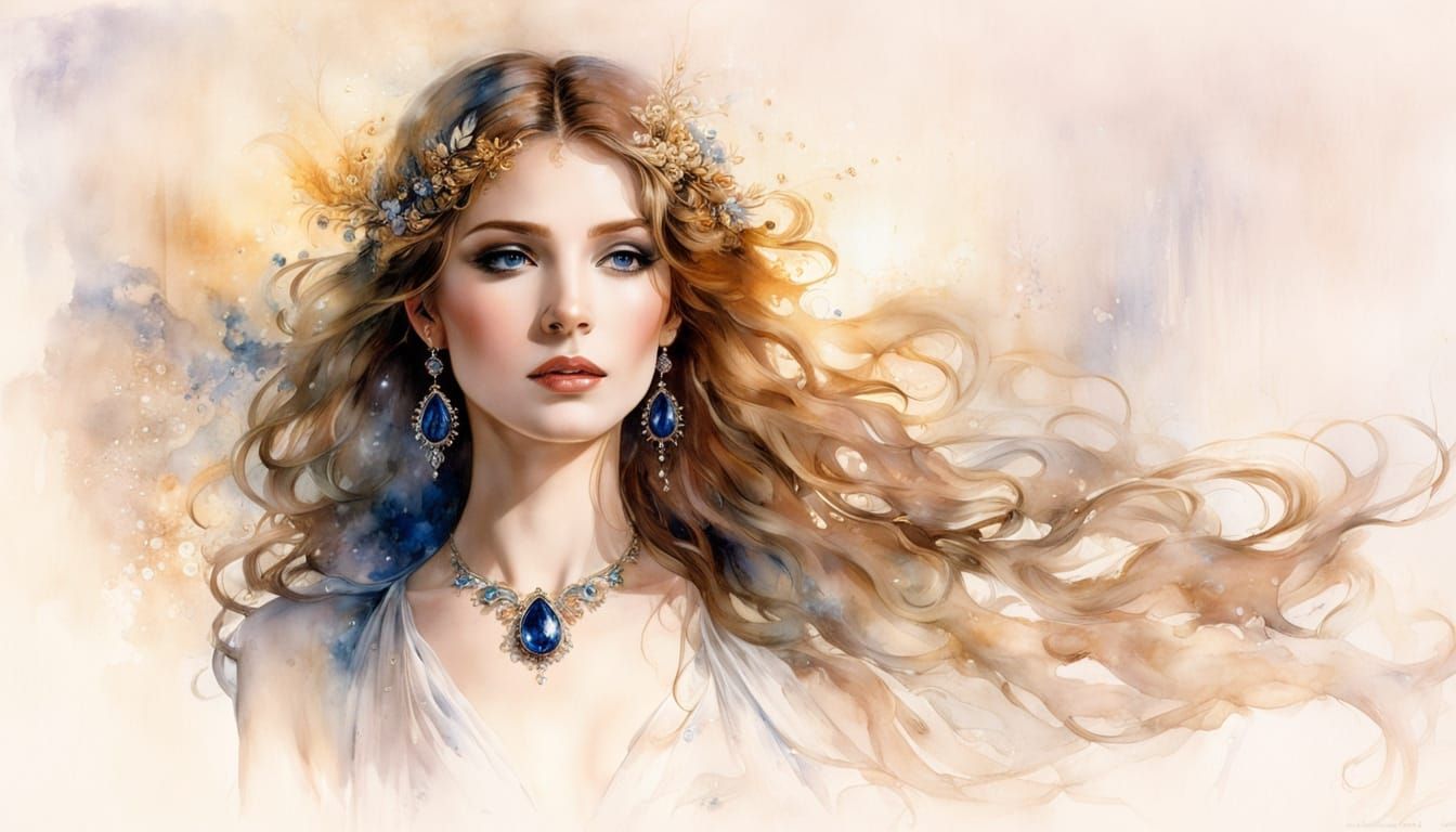 Elegant Woman Portrait in Watercolor Style