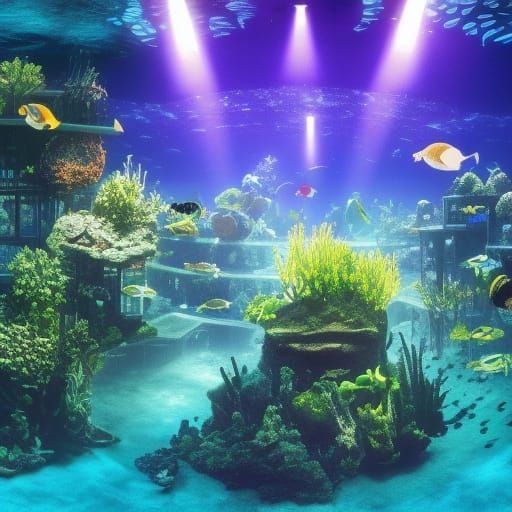 Underwater City with Scuba Divers in 3D Panorama