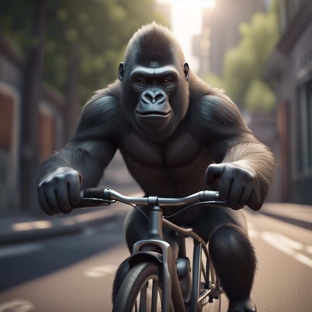 Gorilla Rides Bicycle: 3D Game Cinematic Graphics