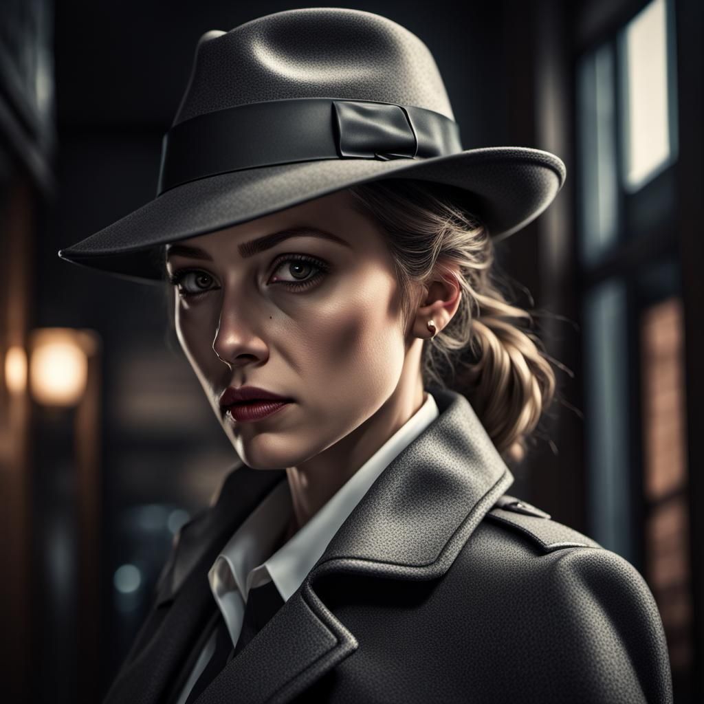 Beautiful Noir Detective in Photorealistic Style