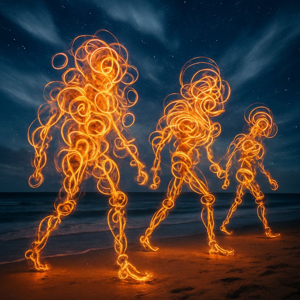 Glowing Curly Whirlingtons on the Beach