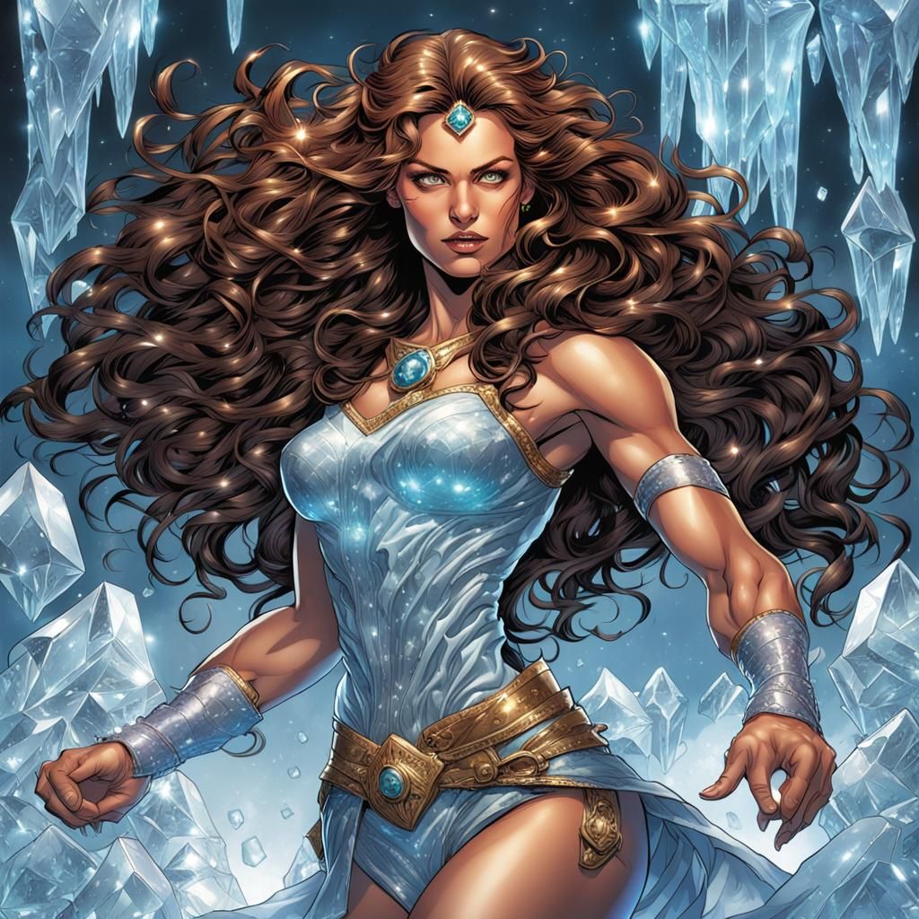 Hyperrealistic Unclad Queen with Crystal and Ice