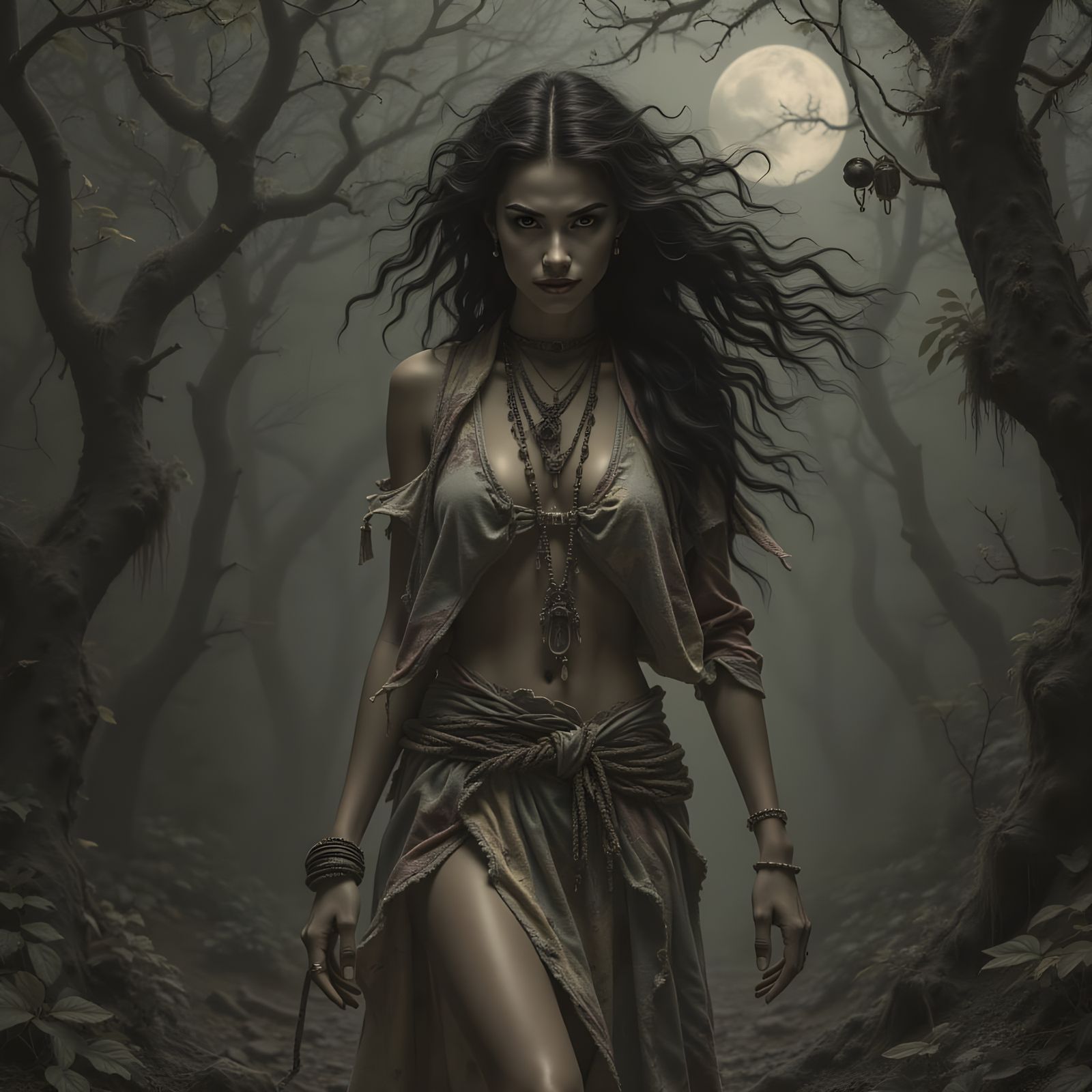 Dark Fantasy Woman of Unpredictable Chaos in Gothic Style