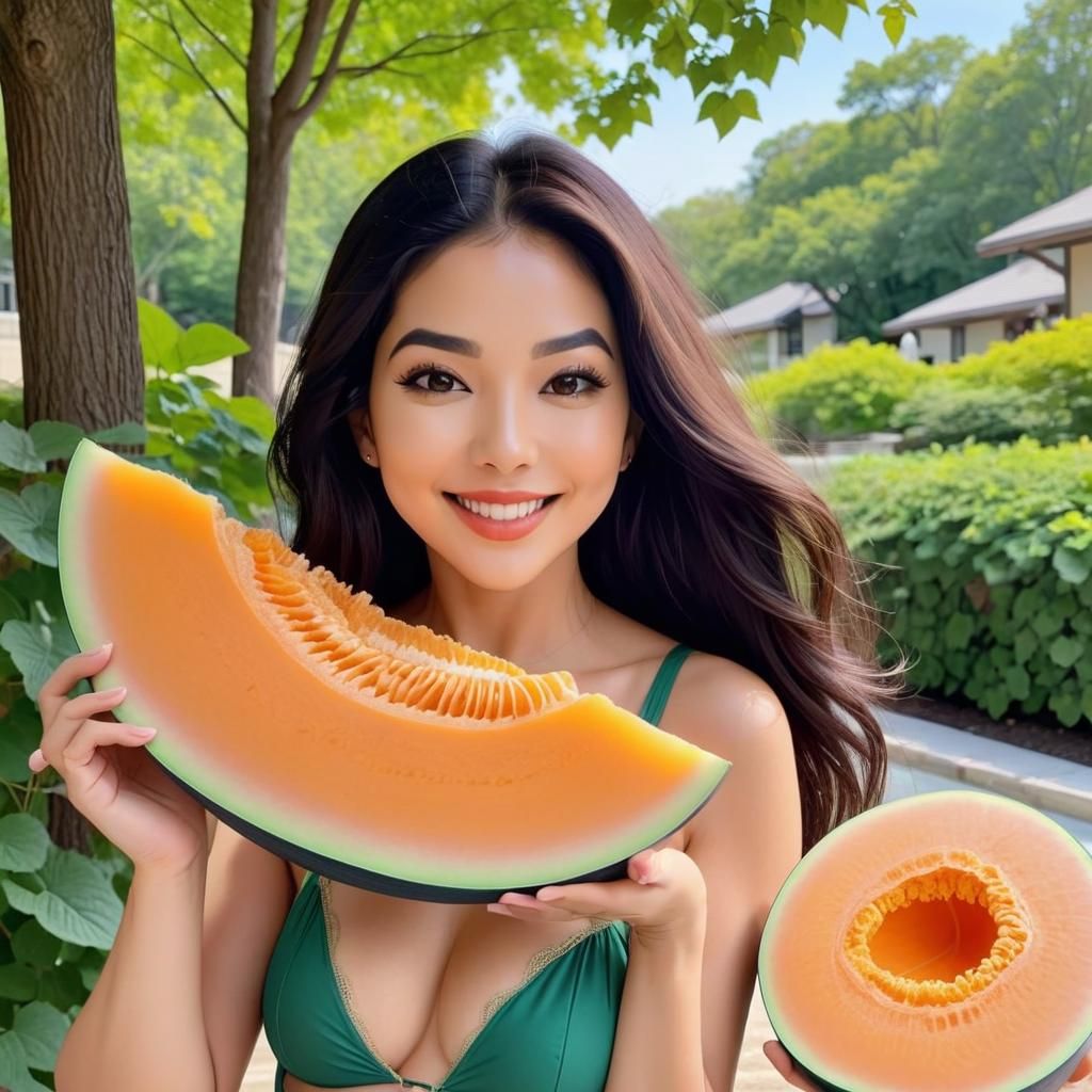 Cantaloupe Surrounded by Emojis in a Whimsical Style