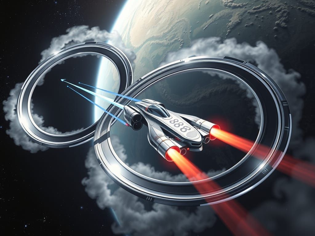 An ultra-futuristic INFINITY shaped race track in Earth orbi...
