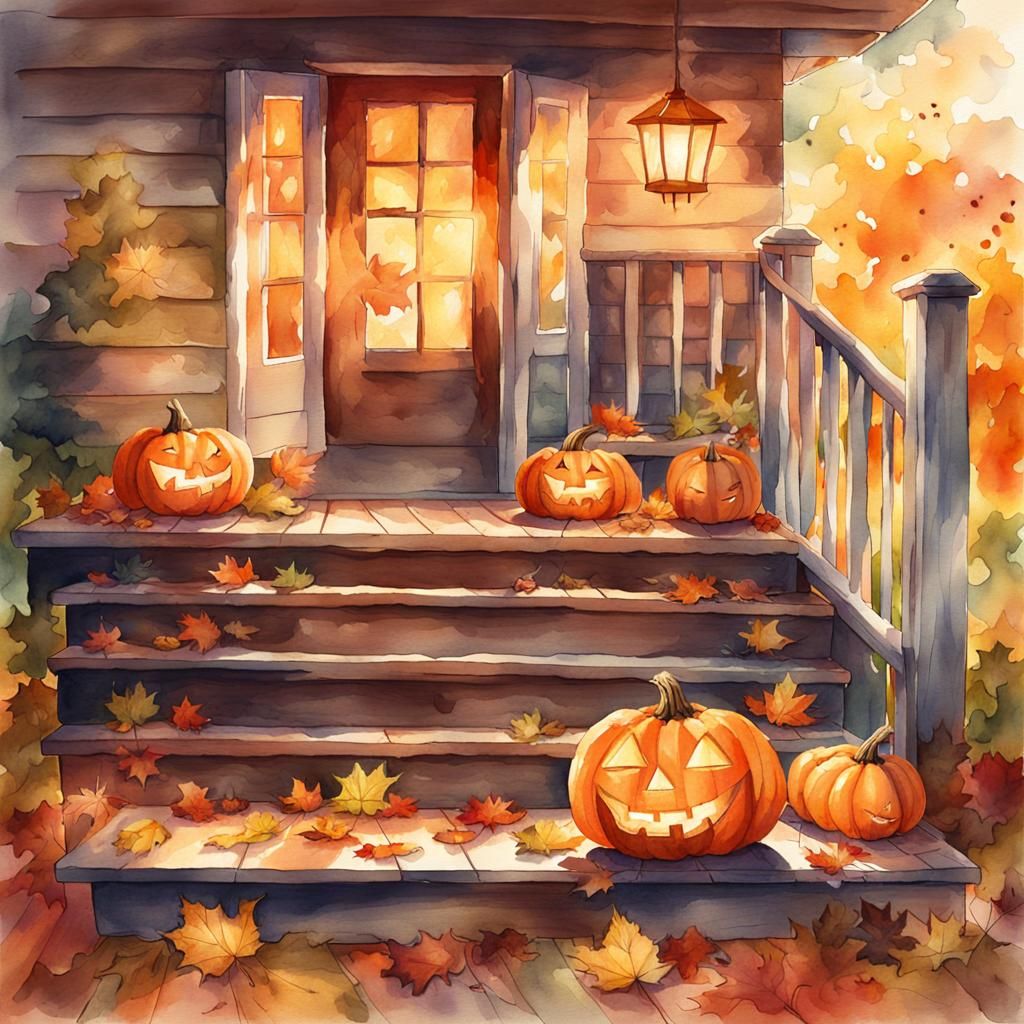 Smiling Jack-o-Lantern in Watercolor Style