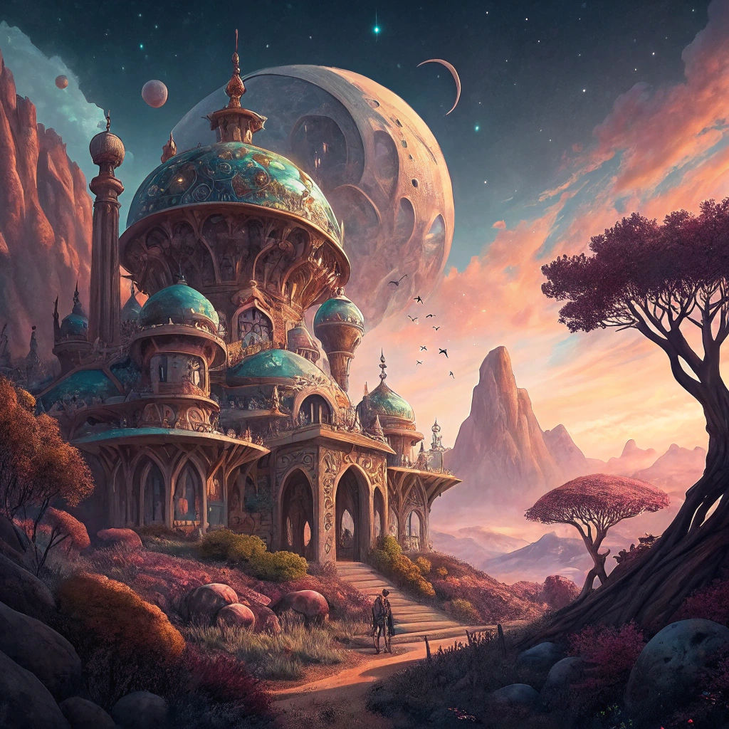 Majestic Fantasy Landscape in a Futuristic Style