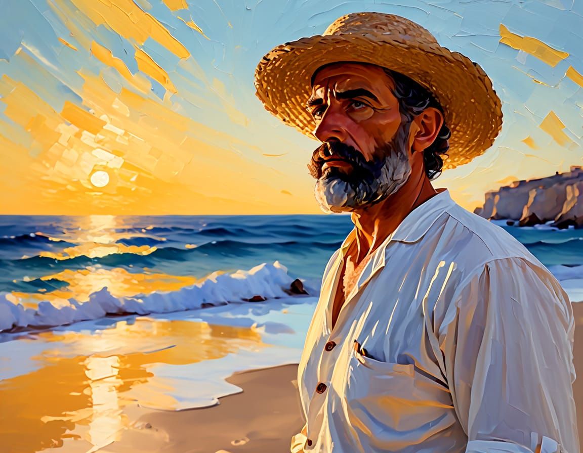 Surreal Spanish Fisherman Captured in Impasto Painting