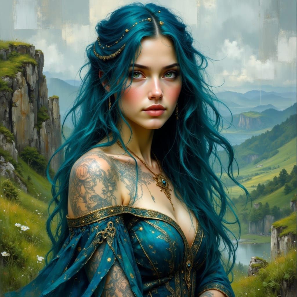 Ethereal Celtic Goddess Portrait with Celtic Knots