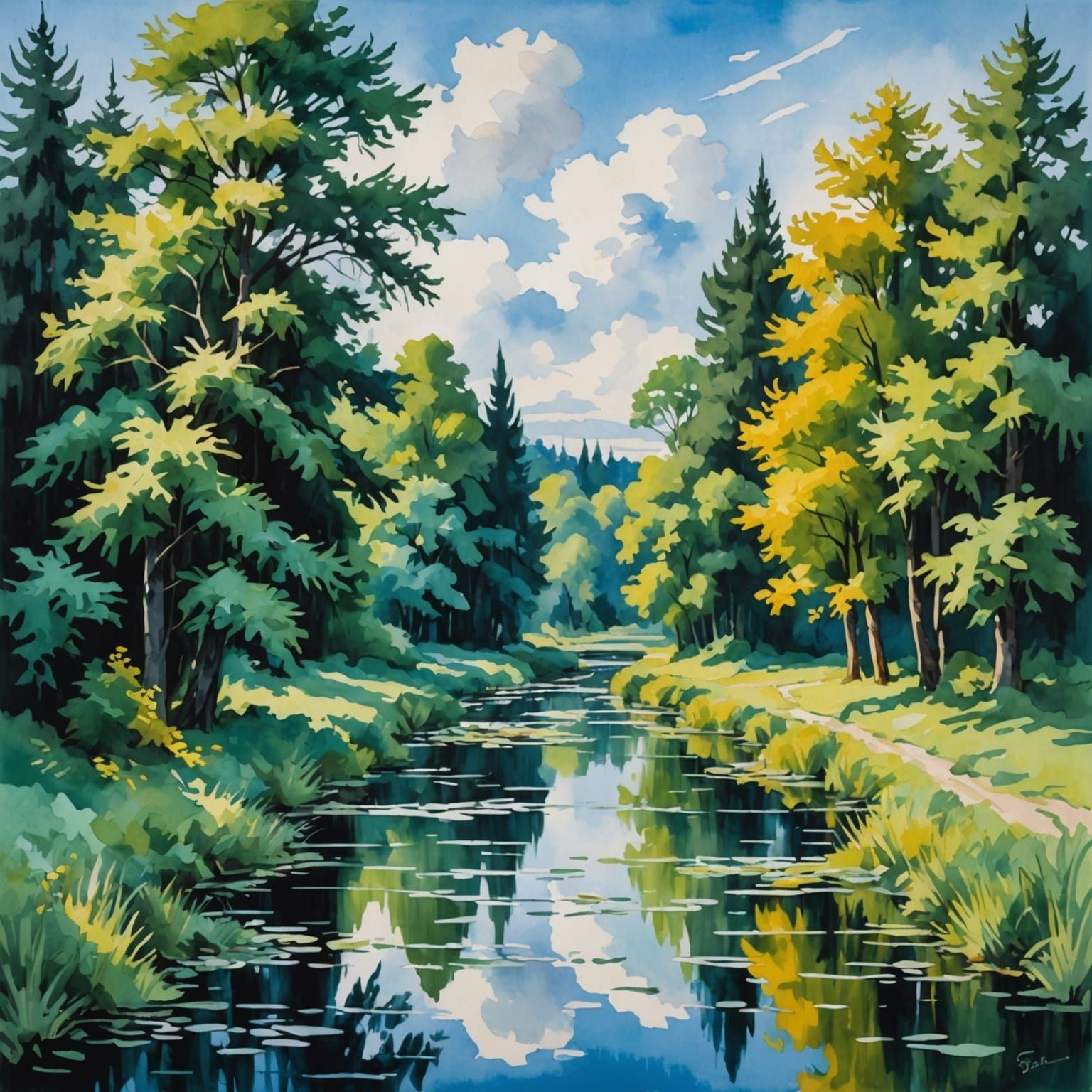 Monochromatic Gouache Painting with Thick Brushstrokes