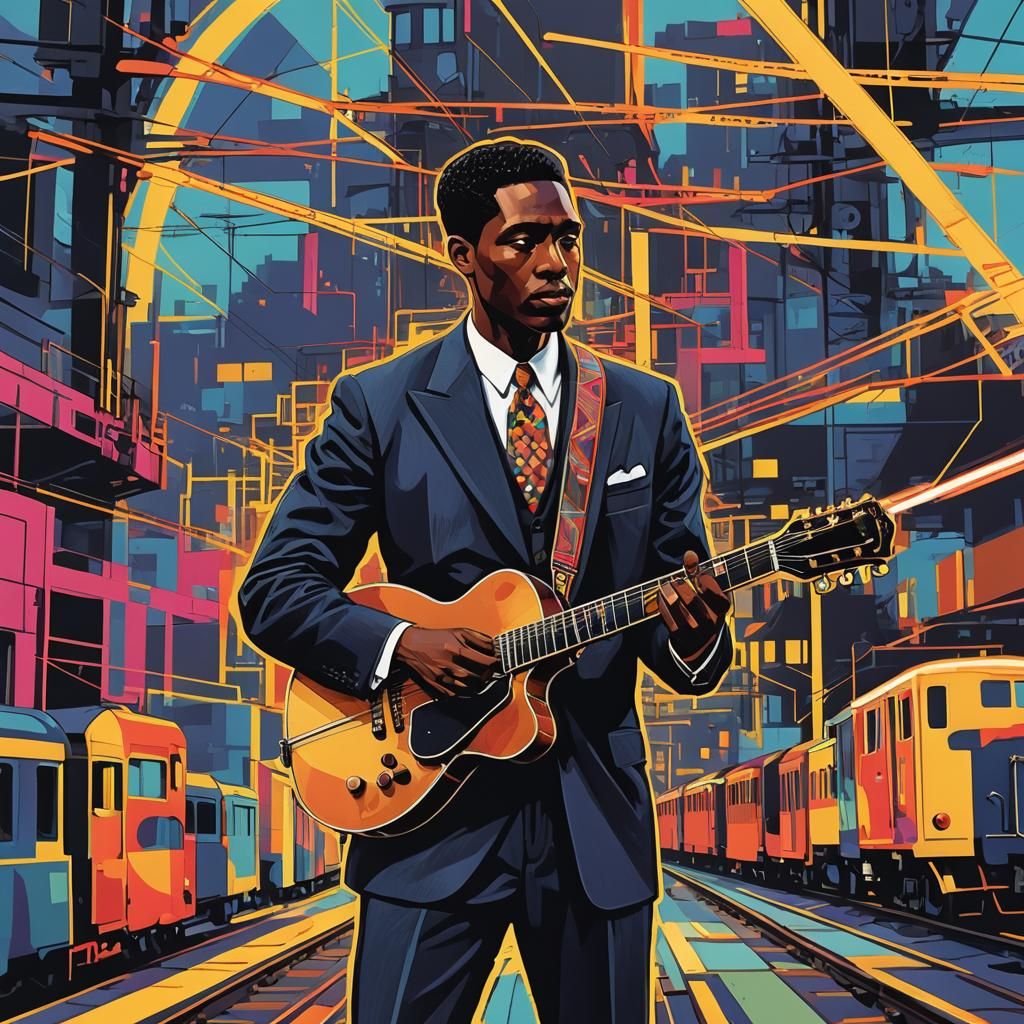 Guitar Player in Trainyard: Bauhaus Pop Art