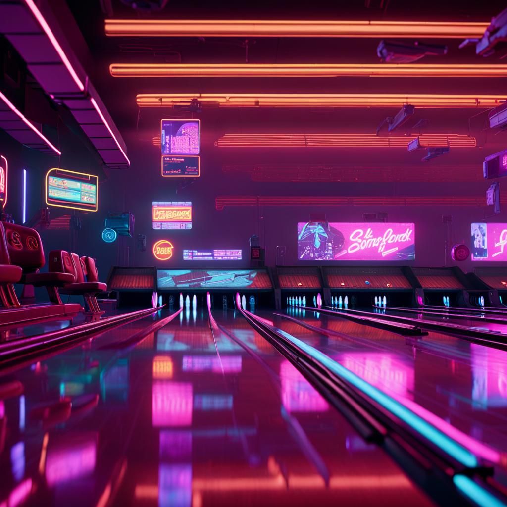 Dark Neon Dreams in a Cyberpunk Bowling Alley