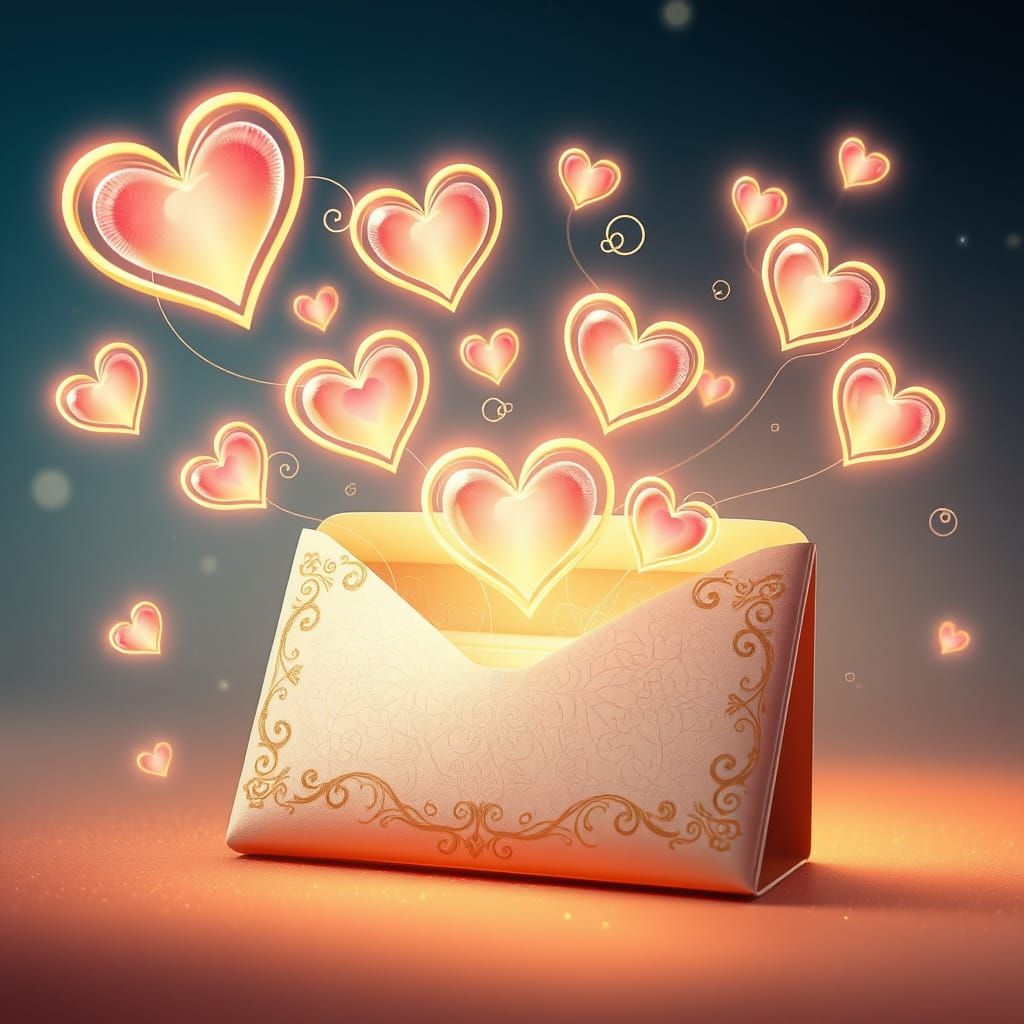 Whimsical Valentine's Day Greeting Card with Glowing, Floati...