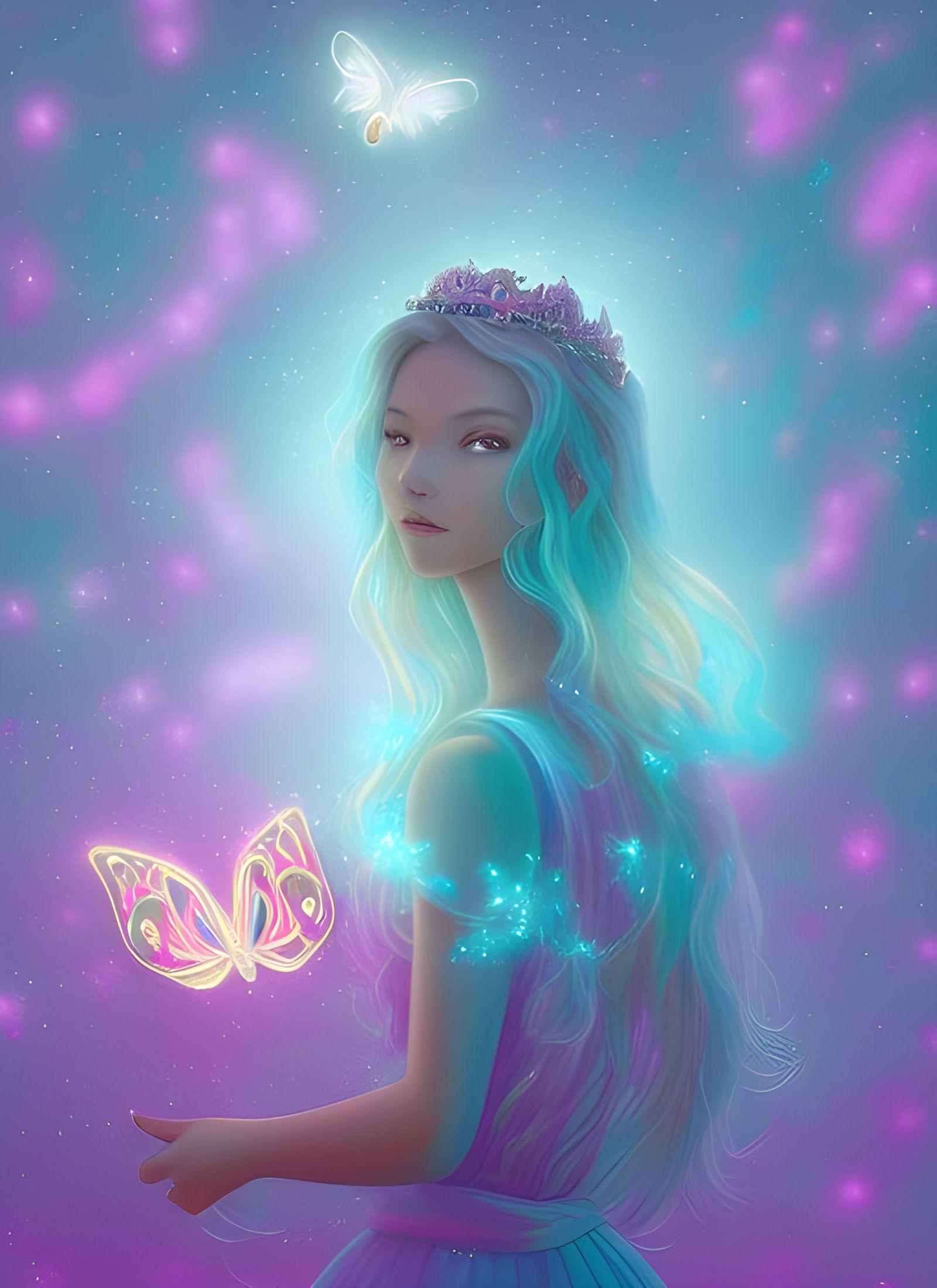 Glowing Butterfly Princess: Digital Art Portrait