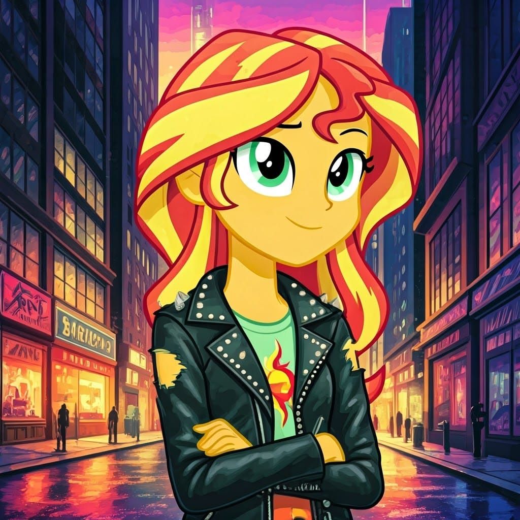 Sunset Shimmer in Urban Cityscape Street Art