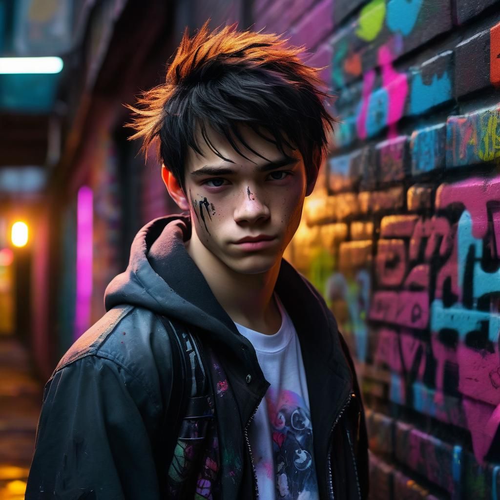Brooding Teenager in Graffiti Alley: Hyperrealistic Concept ...