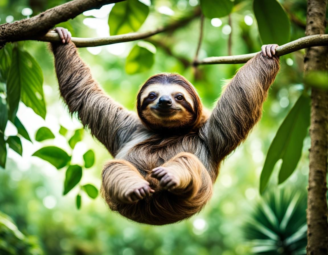 A Playful Sloth in the Forest