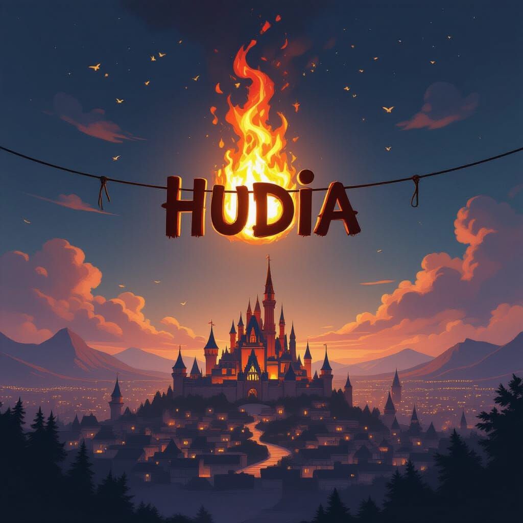 Cityscape Fire Illuminates Distant Town