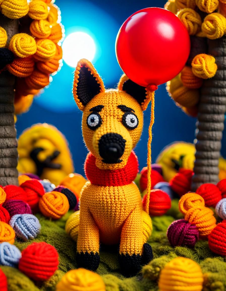 Cute Knitted Halloween Shaman Dog in Amigurumi Style