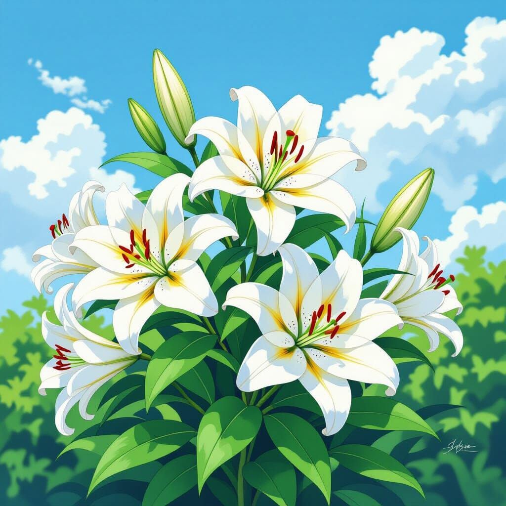 Lily Flowers in Watercolor Style