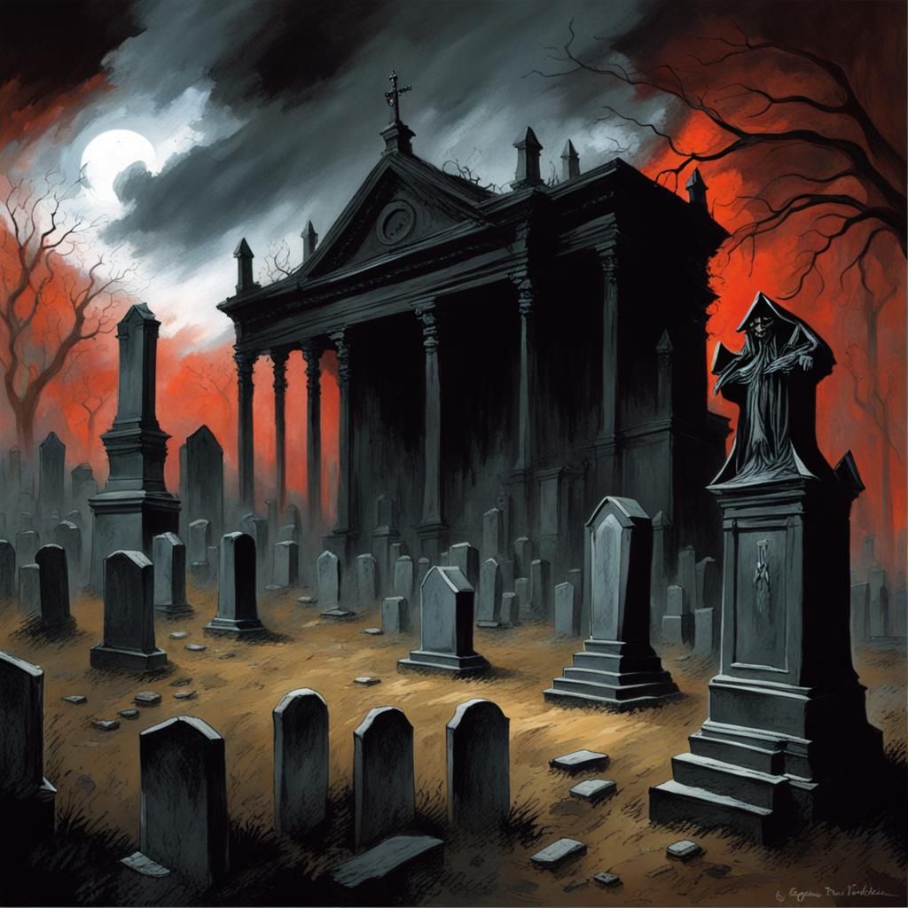 Ominous Graveyard Scene in Dark Fantasy Style