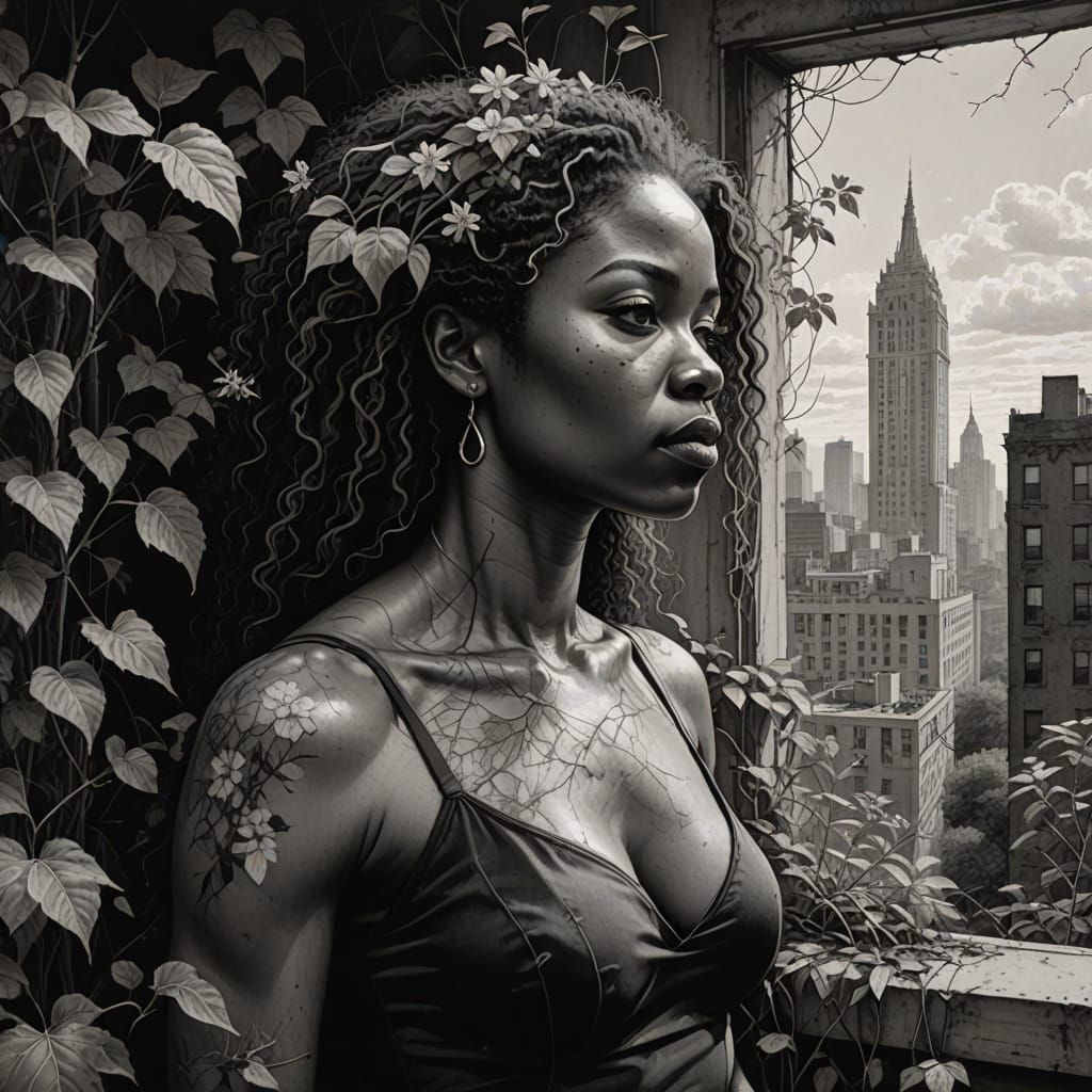 Redhead Pin-Up Ascends in Overgrown Monument