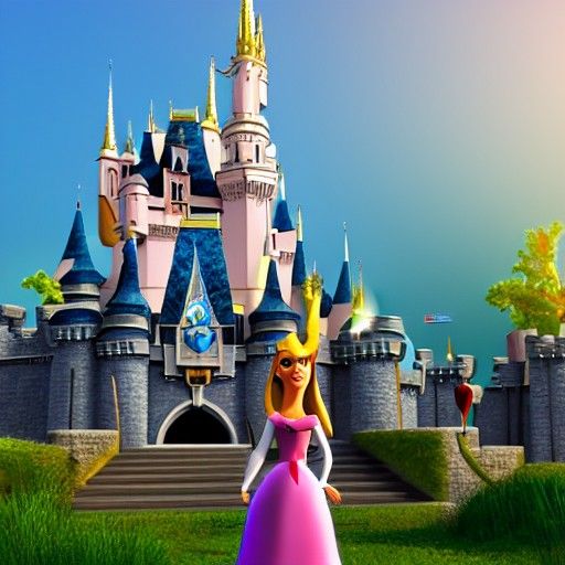 Disney Princess at Castle: Cartoon Style