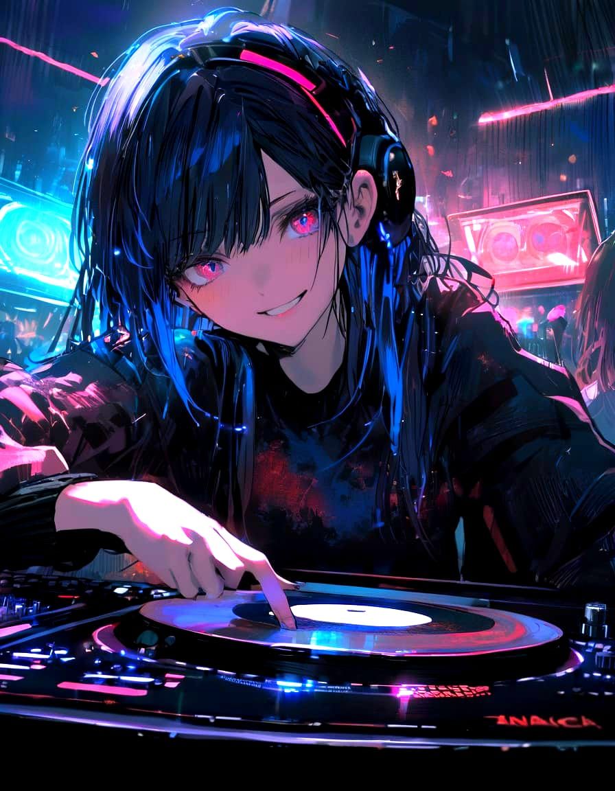 Electro DJ Girl in Cyberpunk Style