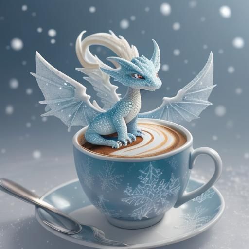 Baby frost dragon on his coffee cup
