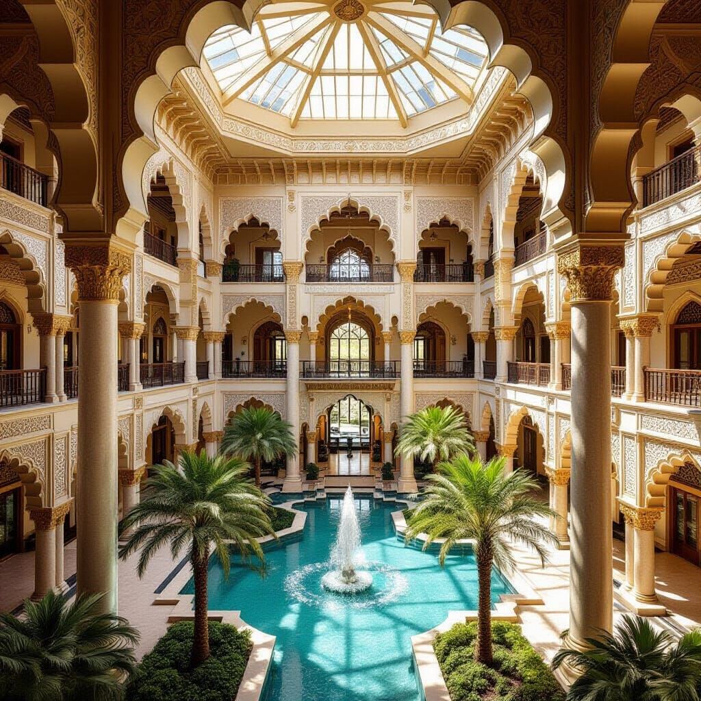 Luxury Arabian Hotel Interior in Moorish Style