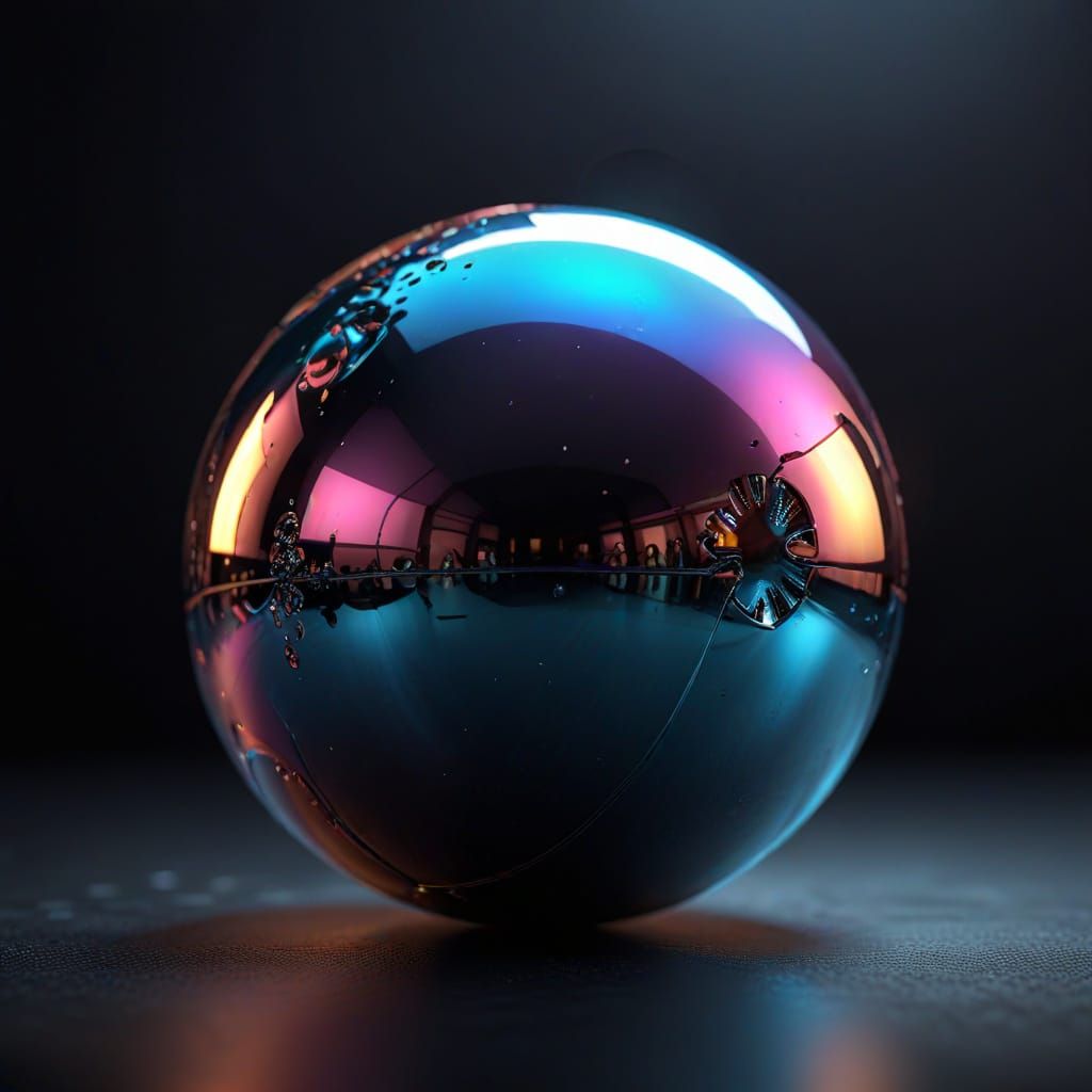 Hyper-Realistic Metallic Ball in Vivid Digital Art