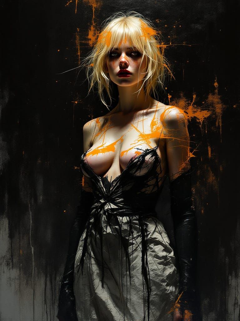 Pin-Up Woman in Dystopian Style with Intense Gaze