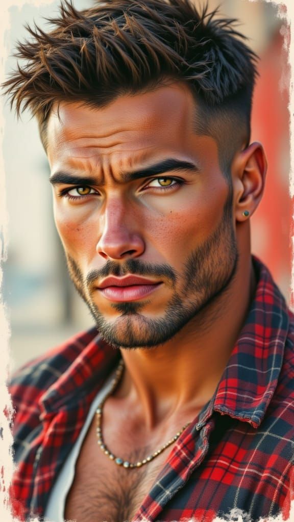 Muscular Man in Cyberpunk Gouache Style